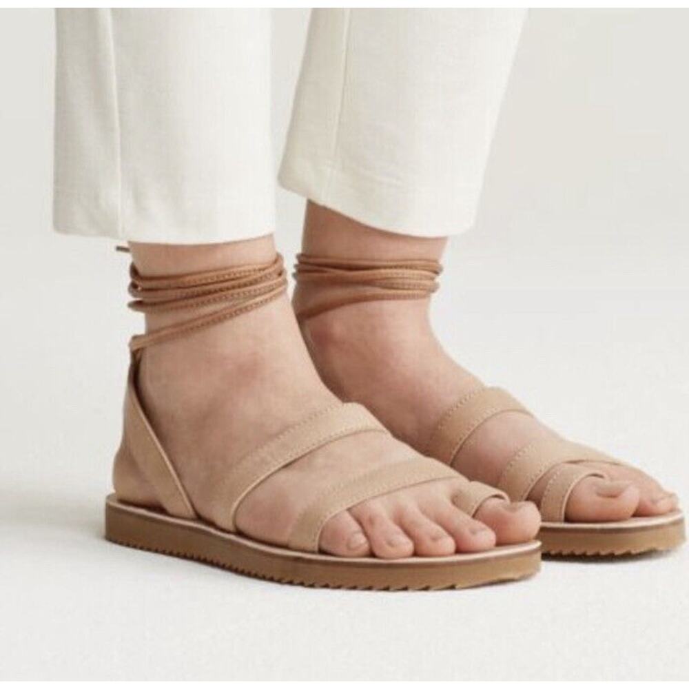 Eileen Fisher Wales Strappy/Lace-Up LEATHER Sandal/Flat, Tan Size 9.5